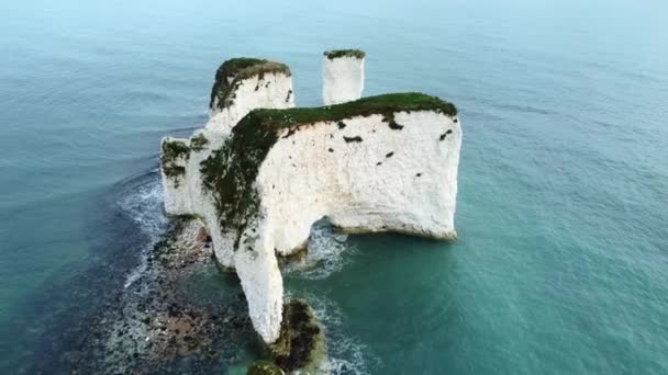 Zblízka Pohled Ptačí Perspektivy Old Harry Rocks Dorsetu Anglie — Stock video