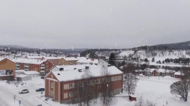 Icónica Ciudad Ribereña Suecia Durante Temporada Invierno Fuertes Nevadas Vista — Vídeo de stock