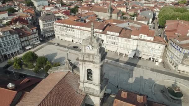 Peter Basilica Largo Toural Public Square Guimaraes Portugal Aerial View — Stock Video