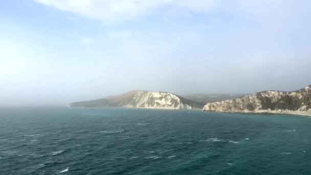 Panoramic Aerial View Chalk Cliffs Ocean Coast Dorset England — Stock Video