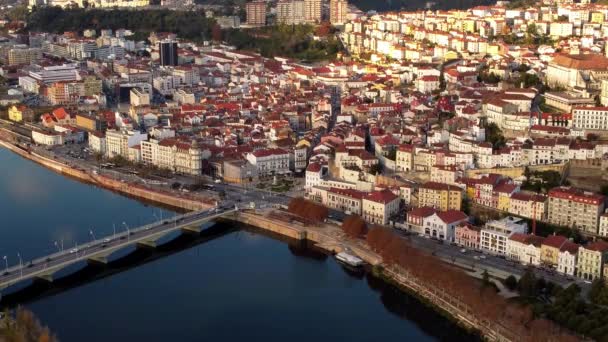 Luchtfoto Van Coimbra Stad Portugal Met Historisch Centrum Beroemde Universiteit — Stockvideo