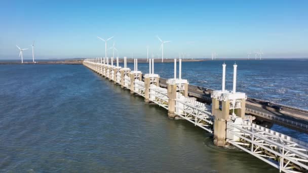 Hollanda Zeeland Deki Doğu Scheldt Fırtına Dalgalanma Bariyerinden Güzel Güneşli — Stok video