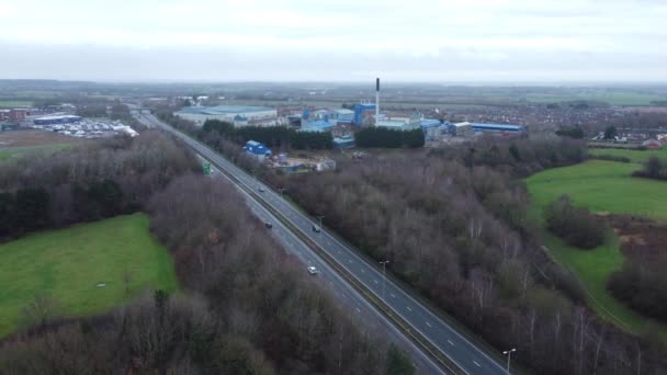 Aerial View Highway A557 Byk Industrial Additives Industrial Manufacturing Plant — Stock Video