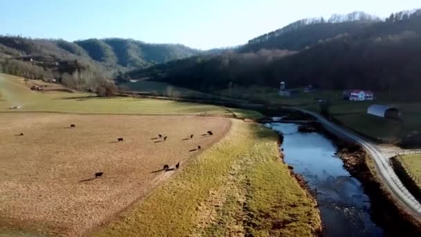 Antenn Dra Från Bergsgård Nära Boone Och Blåser Rock North — Stockvideo