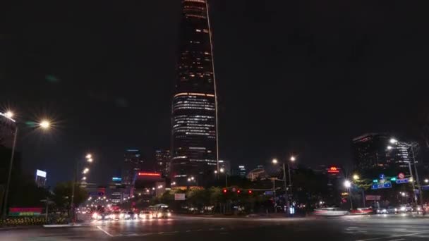 Trafic Voitures Nuit Près Lotte World Tower Mall Séoul Timelapse — Video
