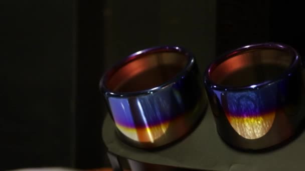 Shiny Anodised Chrome Exhaust Tip Super Car — Stock Video