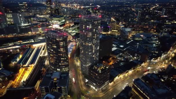 Városi Fények Belvárosi Épületek London Anglia Aerial — Stock videók
