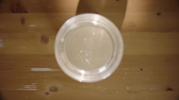 Vertical Slow Motion Top Sourdough Starter Fed Flour Water — Stock Video