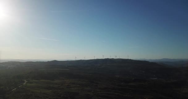 Aerial Drone Footage Wind Turbines Mountain — Stock Video