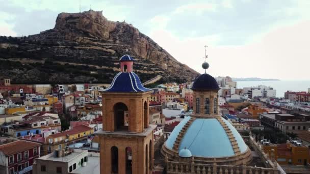 Vista Aérea Alicante España Volando Por Encima Catedral San Nicolás — Vídeos de Stock