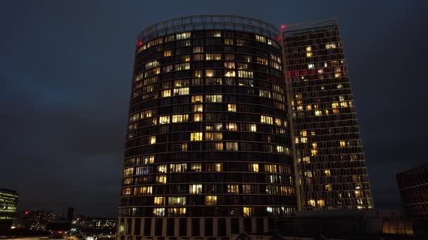 Aerial View Unex Residential Tower Night London England — Stock Video