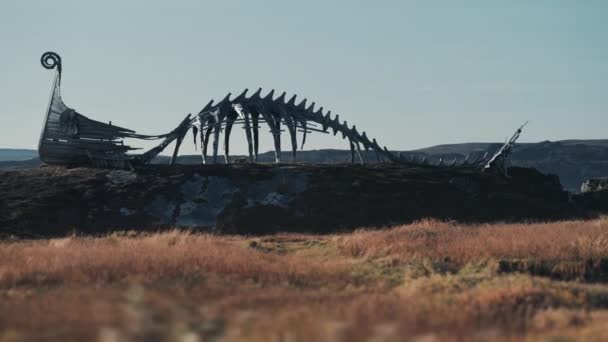 Drakkar Leviathan Une Sculpture Sur Bois Entourée Par Paysage Toundra — Video