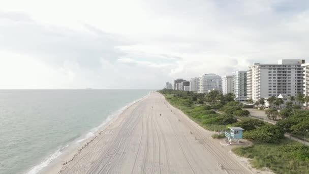 Antena Mañana Sobre Dos Corredores Solitarios Tramo Limpio Miami Beach — Vídeos de Stock