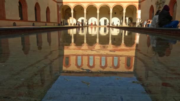 Static View Dukes Courtyard Pool Sforza Castle Castello Sforzesco Milan — Stock Video