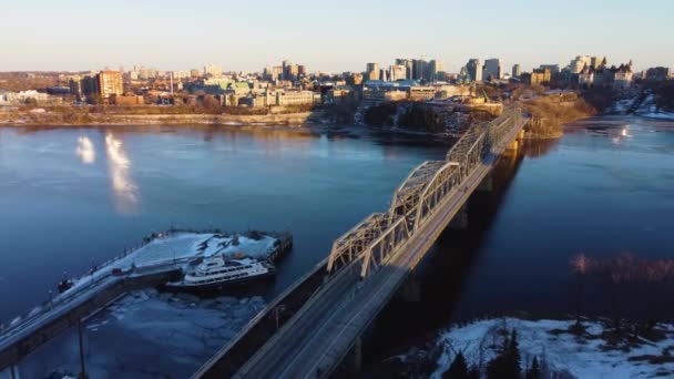 Aerial View Alexandra Bridge Downtown Ottawa Early Winter Sunset — Stock Video