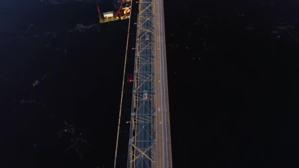 Aerial View Alexandra Bridge Icy Ottawa River Panning Parliament Hill — Stock Video