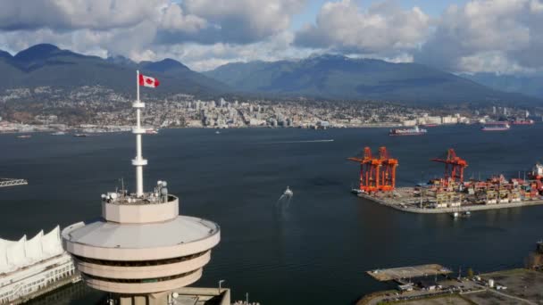 Vancouver Lookout Harbour Centre Vancouver Centerm Terminal Background Canada Aerial — Stock Video