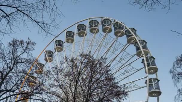 Ferris Wheel Spinning Clear Sky Christmas Market День Перед Нічною — стокове відео