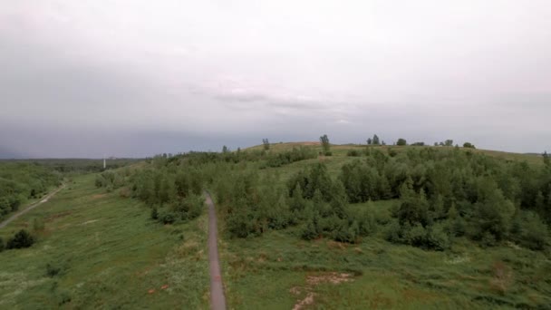 Letecký Pohled Flying Hill Top Landfill Park Rodinou Jelenů Oblačné — Stock video