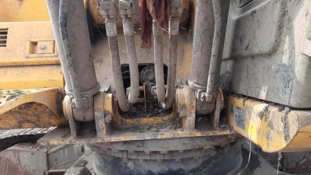 Zavřít Pohled Hydraulické Hadice Potrubí Těžkého Průmyslu Stroje Hydraulický Koncept — Stock video