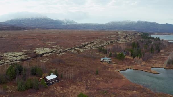 Letecký Pohled Tektonické Desky Národním Parku Hestagja Thingvellir Islandu — Stock video