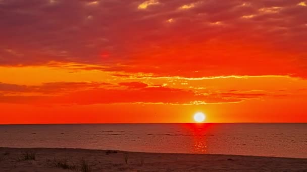 Час Проміжок Захід Сонця Озері Сонце Входить Озеро Привабливим Червоним — стокове відео
