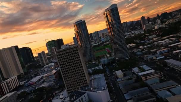Golden Hour Drone Footage Urban Landscape Background — Stock Video