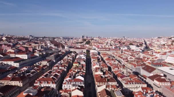 Incrível Voo Drone Sobre Principal Rua Comercial Lisboa Portugal Rua — Vídeo de Stock