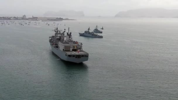 Aerial View Bap Tacna Peru Navy Ship Redividuated Oiler Littoral — 비디오