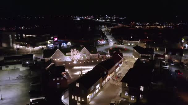 Zlanda Gece Boyunca Güzel Dekore Edilmiş Selfoss Şehrinin Hava Dairesi — Stok video
