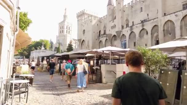 Avignon Tarih Merkezi Nde Yazın Palais Papes Yanında Yürümek — Stok video