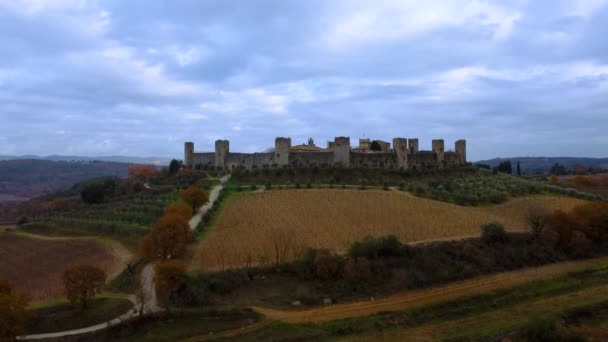 Monteriggioni Scenic Ancient Old Medieval Walled Fortification Town Famous Siena — Stock Video