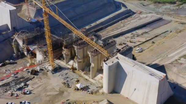 Construction Underway Monte Grande Dam Barahona Aerial Riser — Stock Video