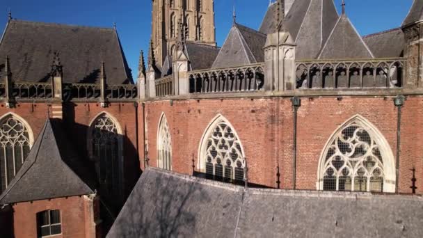 Architectural Detail Walburgiskerk Church Picturesque Tower Town Zutphen Netherlands Showing — Stock Video