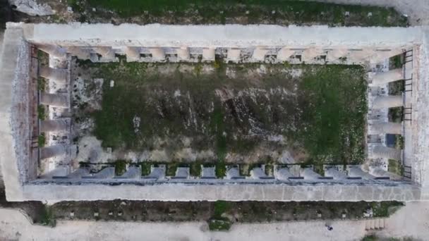 Rising Birds Eye View Ancient Segesta Greek Temple Open Roof — Stock Video