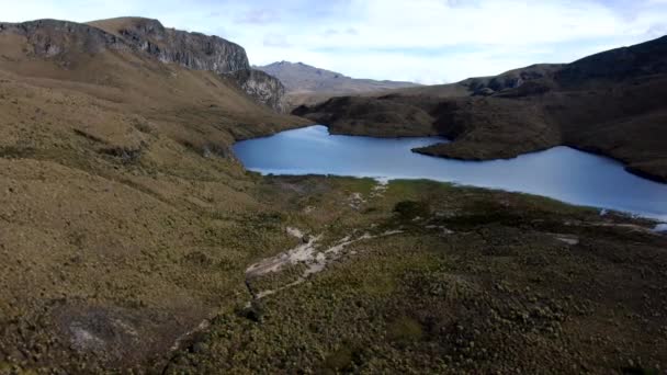 Drone Volo Verso Lago Remoto Nel Parco Nazionale Los Nevados — Video Stock