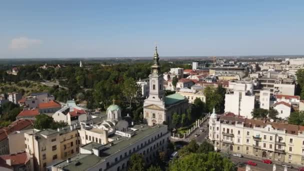 Bělehrad Srbsko Letecký Pohled Kostel Archanděla Michaela Ortodoxního Park Kalemegdan — Stock video