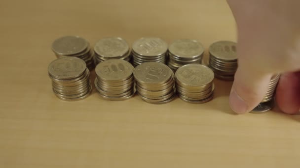Stos Złotych 500 Jenów Monety Liczone Zbierane Gromadzone — Wideo stockowe