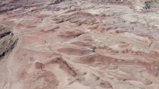 Aerial Shot Driving Utah Desert Crazy Rock Formations American Roadtrip — Stock Video