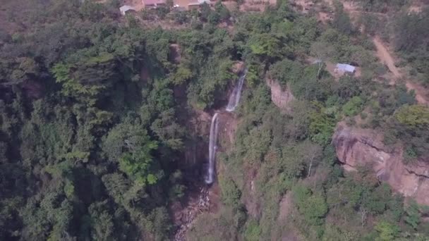 Aeronave Rotativa Enorme Cachoeira Manchewe Dois Níveis Malawi África — Vídeo de Stock