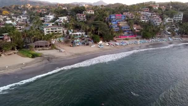 Luchtfoto Drone Van Kleine Hippie Stad Sayulita Nayarit Mexico — Stockvideo