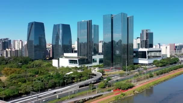 サンパウロブラジルのダウンタウン 都市空気 街の風景 有名な高速道路やビジネスビルのパノラマ風景のランドマーク都市 — ストック動画