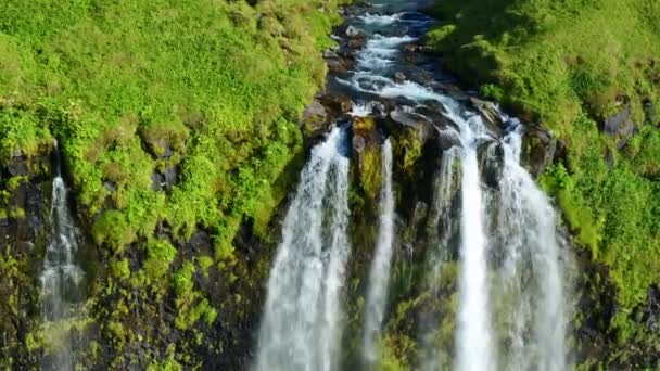 Blick Vom Gipfel Des Seljalandsfoss Wasserfalls Island Drohnenschuss Aus Der — Stockvideo