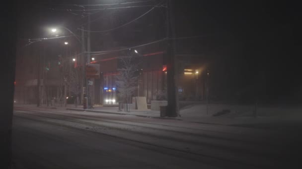 Heldere Koplampen Van Naderende Auto Rijden Winternacht Statisch — Stockvideo