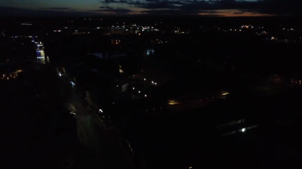 Aerial View Quiet Street Light Illuminated Urban Weekend Town Night — Stock Video