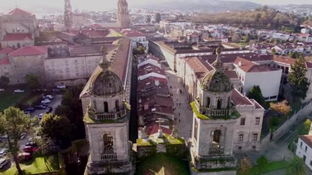 Luftaufnahme Der Altstadt Von Santiago Compostela Der Nähe Des Doms — Stockvideo