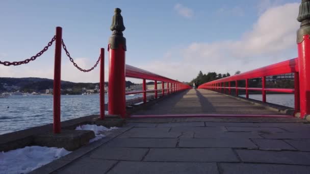 Κόκκινη Γέφυρα Στη Ματσουσίμα Ιαπωνία Μιγιάγκι Χαμηλή Γωνία Του Fukuurabashi — Αρχείο Βίντεο