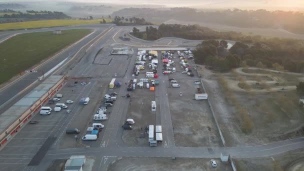 Aerial View Racing Track Morning Sunrise Alcarras Spain — Stock Video