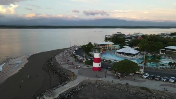 Puntarenas Costa Rica Prom Półwyspu Latarnia Morska Droneshot — Wideo stockowe