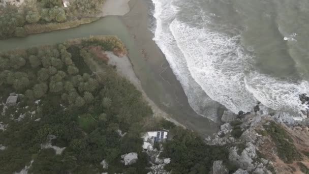 Vista Arriba Hacia Abajo Desembocadura Del Río Kissano Faraggi Playa — Vídeos de Stock